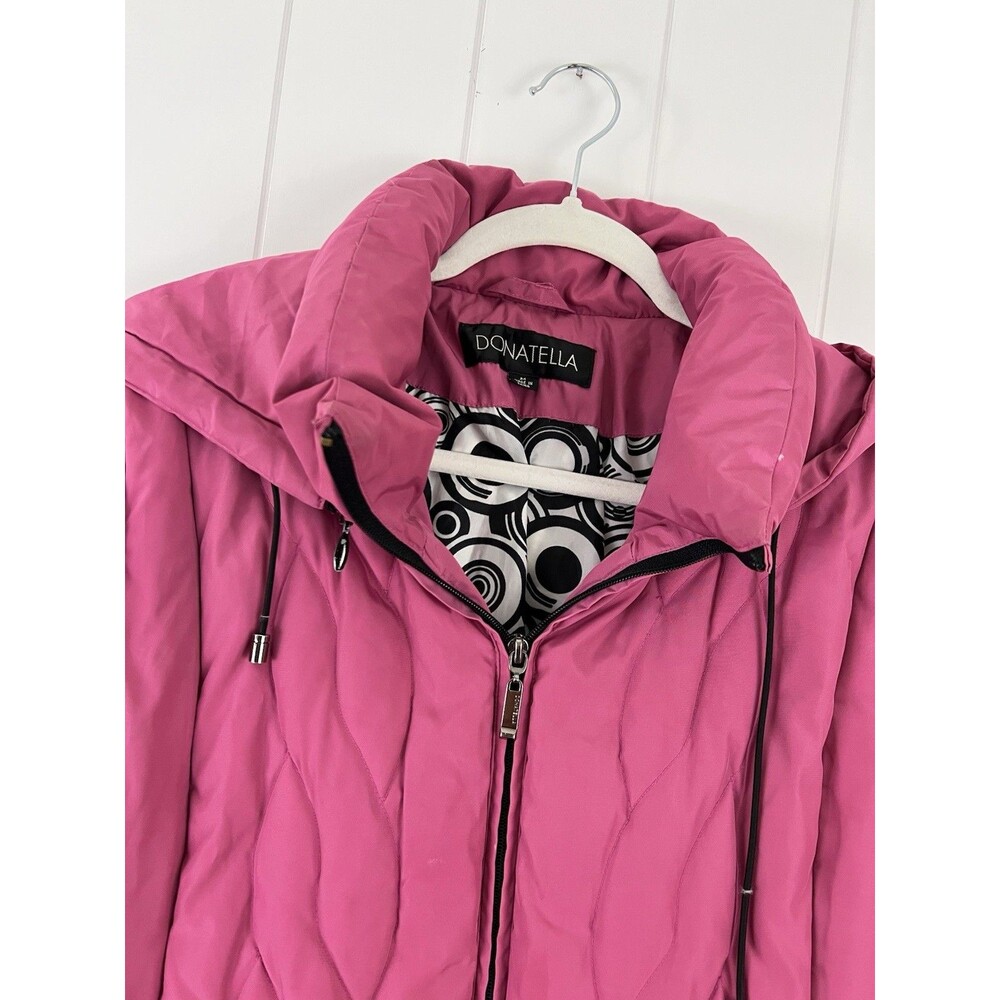 Donatella Pink Hooded Quilted Puffer Jacket Wavy Stitch Coat Insulated Medium - Picture 2 of 10